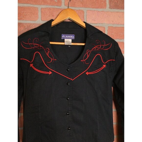 Alamosa Womens Western Blouse Button Front Top Red Embroidery & Piping - Picture 2 of 6